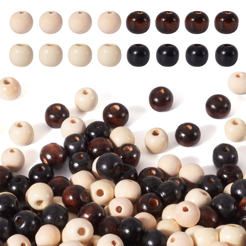 Craftdady 400Pcs Natural Round Wooden Ball Spacer Beads 12mm Black Brown Ivory Natural Color Wood Loose Beads for DIY Jewelry Making Hole: 2.5-3mm - Image 1